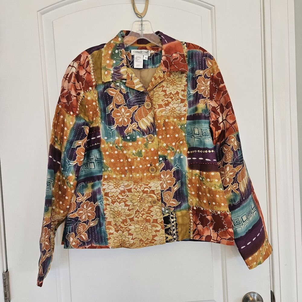 COLDWATER CREEK Dressy Autumn Blazer Button Up‎ Beads/Sequin Floral Sz. Med Fall